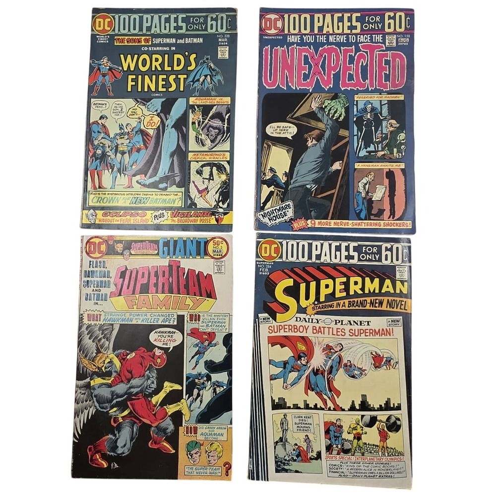 Vintage DC Comics Lot 4 100 Page Super Spectacular Superman Worlds Finest 1970s